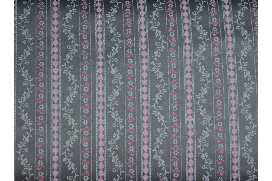 10cm Dirndlstoff (Trachtensatin aus EU-Produktion) Blumenstreif weiss/rosa auf Grau (Grundpreis 21,00/m)